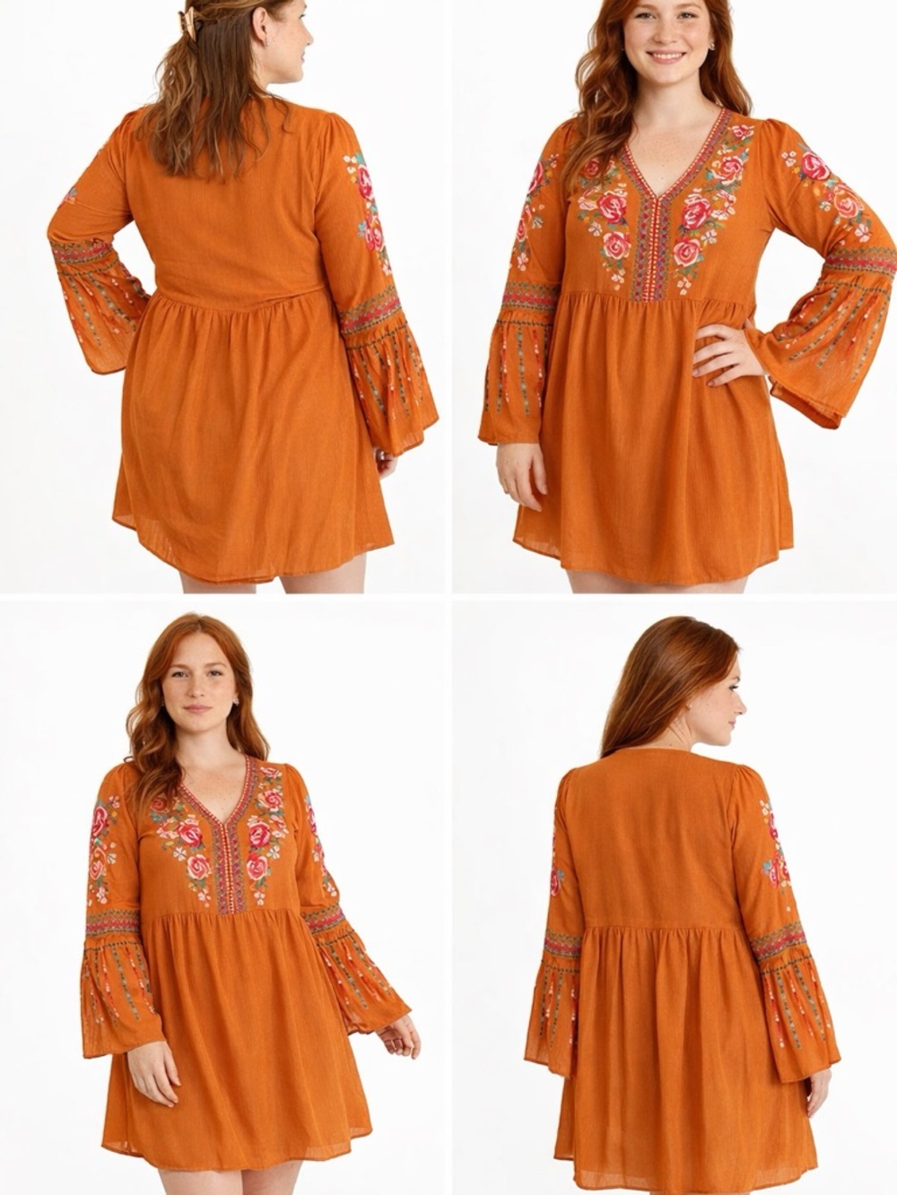Savanna Jane Rust Orange Floral Embroidered Top